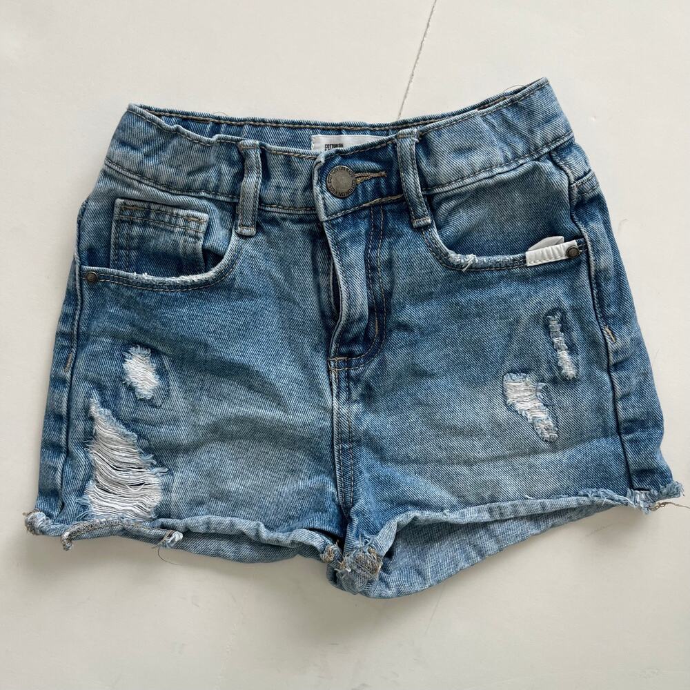 Cotton On Kids Girls 5Y Distressed Denim Shorts Cutoff Raw Hem